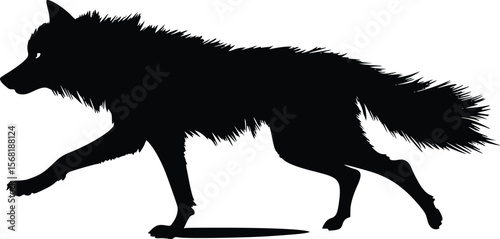 Vector silhouette of a running wolf: dark, intense, powerful design.
