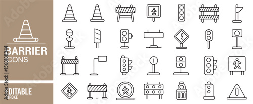 Vector Barrier Icons for Roadblocks, Safety, and Warning Illustrations