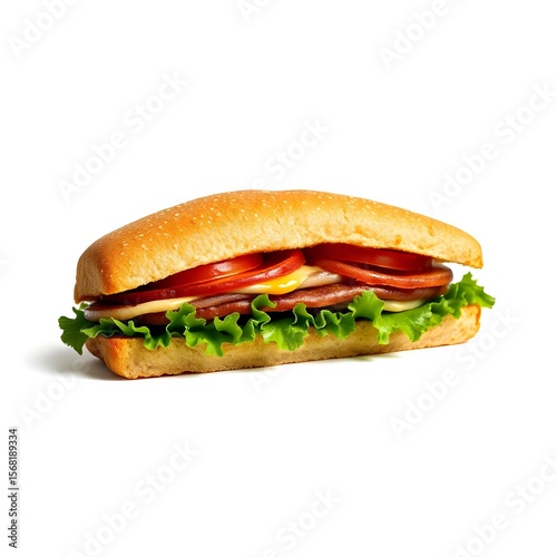 Fresh Vegetarian Sub Sandwich on a Wooden Plate