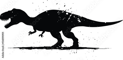 Vector Tyrannosaurus Rex silhouette, grunge texture, dramatic style, fierce mood