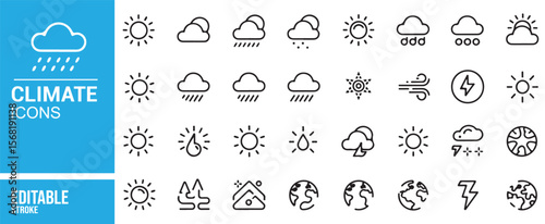 Simple and Clean Climate Icon Set for Digital Media, Editable Format