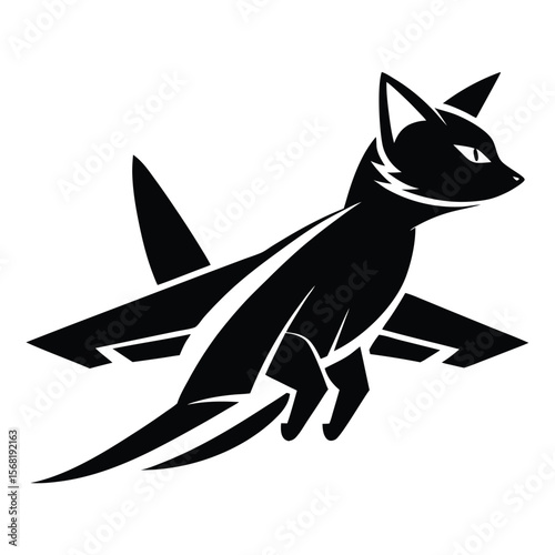 Feline Fusion Striking Black Cat Artfully Merged with a Stealthy Jet Fighter Silhouette Design