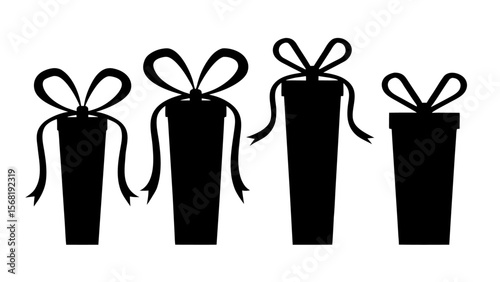  Gift boxes with ribbon icons Set. Gift box flat silhouette set.