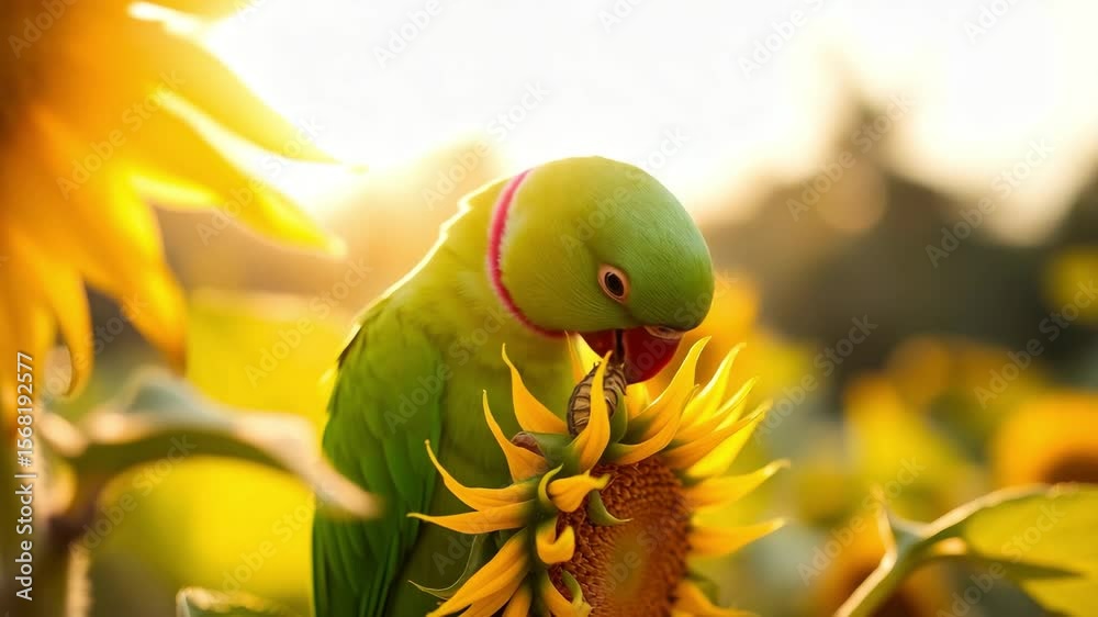 Rose-ringed Parakeet Feeding on Sunflower Seeds: 4K HD Nature Stock Video Footage