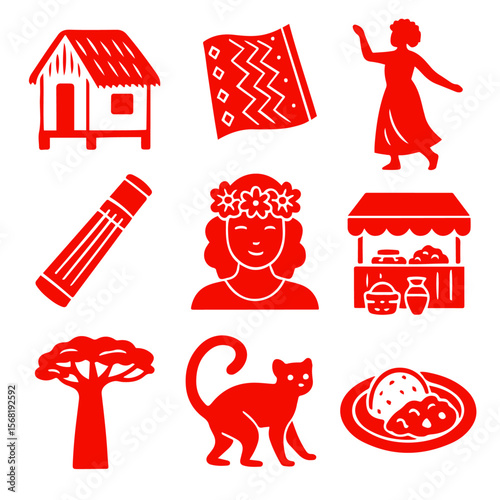 vector isolated red color madagascar traditional cultural symbols