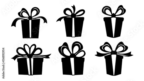  Gift boxes with ribbon icons Set. Gift box flat silhouette set.