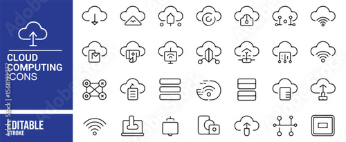 Minimalist Cloud Storage and Networking Icons for Digital and Print Media
