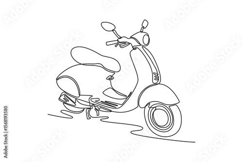 Continuous one line drawing retro scooter transport. Modern scooter motorcycle for urban citizen. Cute stylish vintage retro scooter for delivery. Single line draw design vector graphic illustration