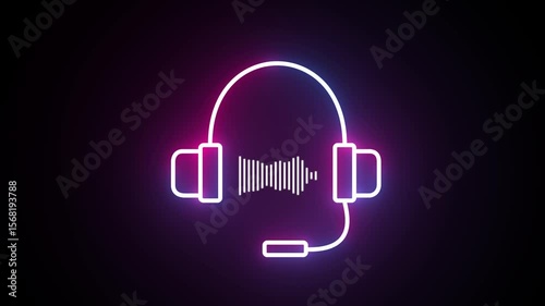 Video footage of audio visualizer beat sound frequency on black background. Neon music audio waveform spectrum animation