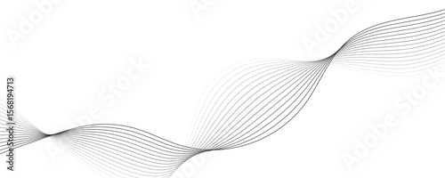 Abstract black wave dynamic curve lines on transparent background with flowing particles. Digital energy waves technology concept. Modern backdrop design for business, presentation, banner.