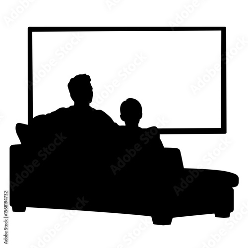 Silhouette of person on couch watching screen, home theater relaxation