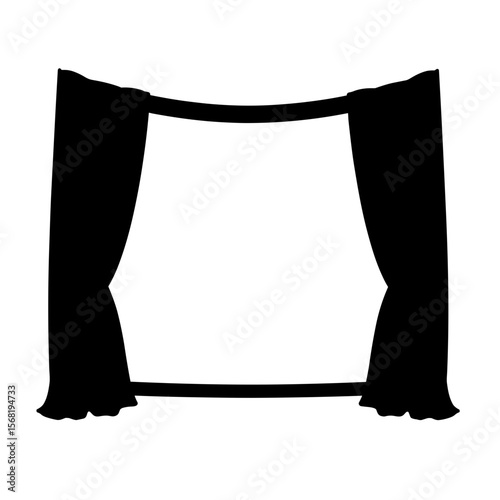 Silhouette of projection screen with curtains, cinematic theater atmosphere