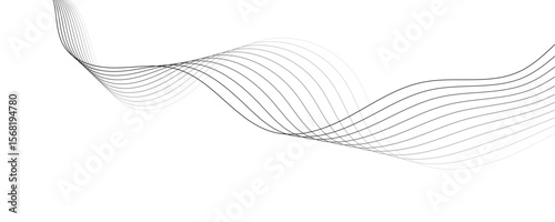Abstract black wave dynamic curve lines on transparent background with flowing particles. Digital energy waves technology concept. Modern backdrop design for business, presentation, banner.