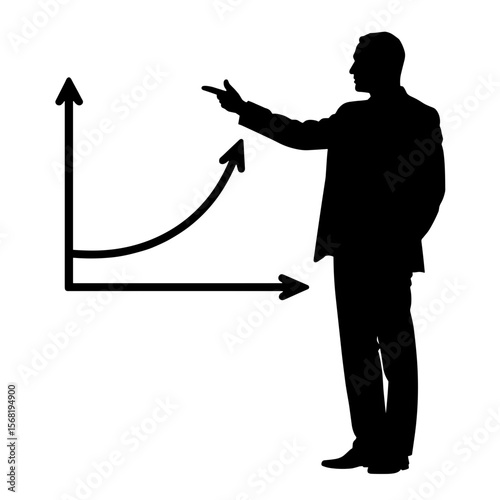 Silhouette of teacher pointing at growth chart, financial education concept