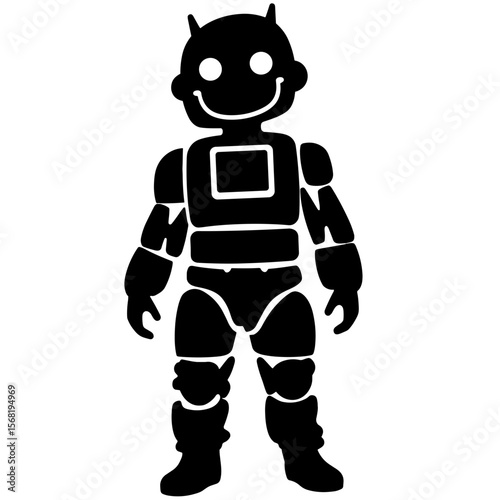 Silhouette of child in robot costume, tech-themed creativity for school project