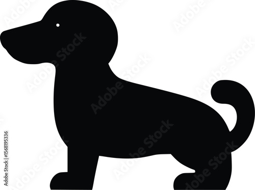 Simple black vector silhouette: adorable puppy icon design