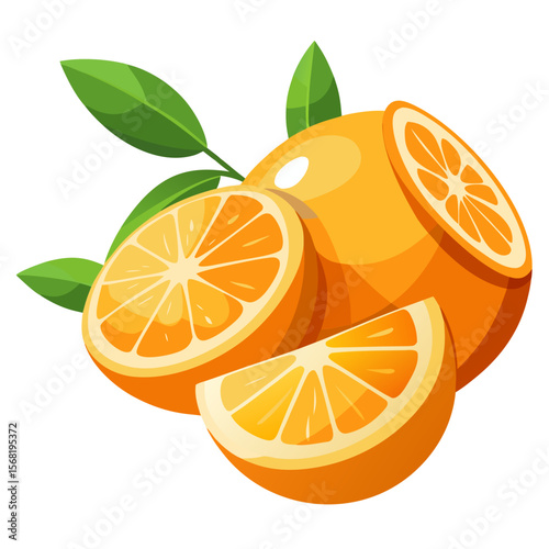 Flying fresh orange slices on a transparent background – juicy, ripe citrus in a dynamic vector style
