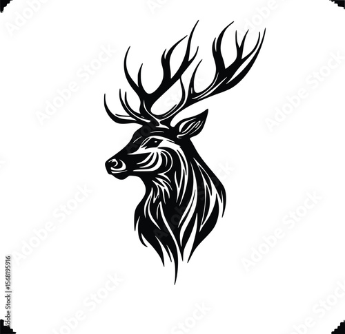 Elegant Stag Head Profile: Black Vector Illustration Design