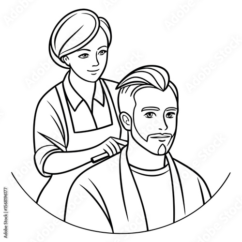 Skilled Barber Providing a Stylish Haircut and Beard Trim to a Contented Male Client