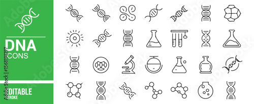 DNA Structure Icons for Science, Genetic Research, and Medical Design