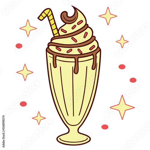 Delicious Vanilla Milkshake with Chocolate Drizzle and Sprinkles