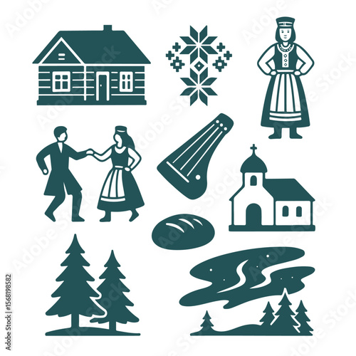 vector isolated green color estonia traditional cultural symbols