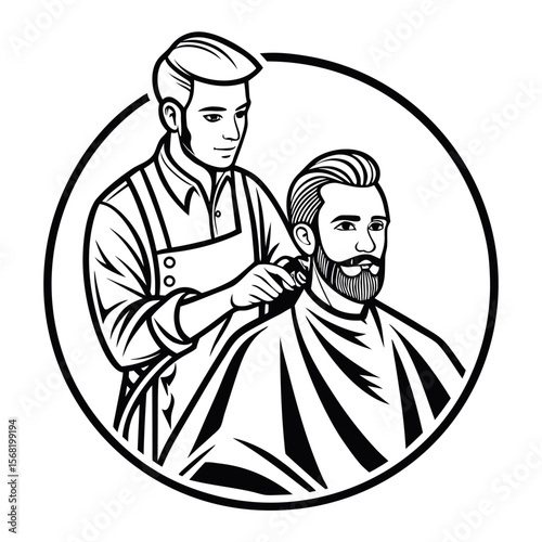 Skilled Barber Expertly Trimming a Stylish Man's Beard and Hair