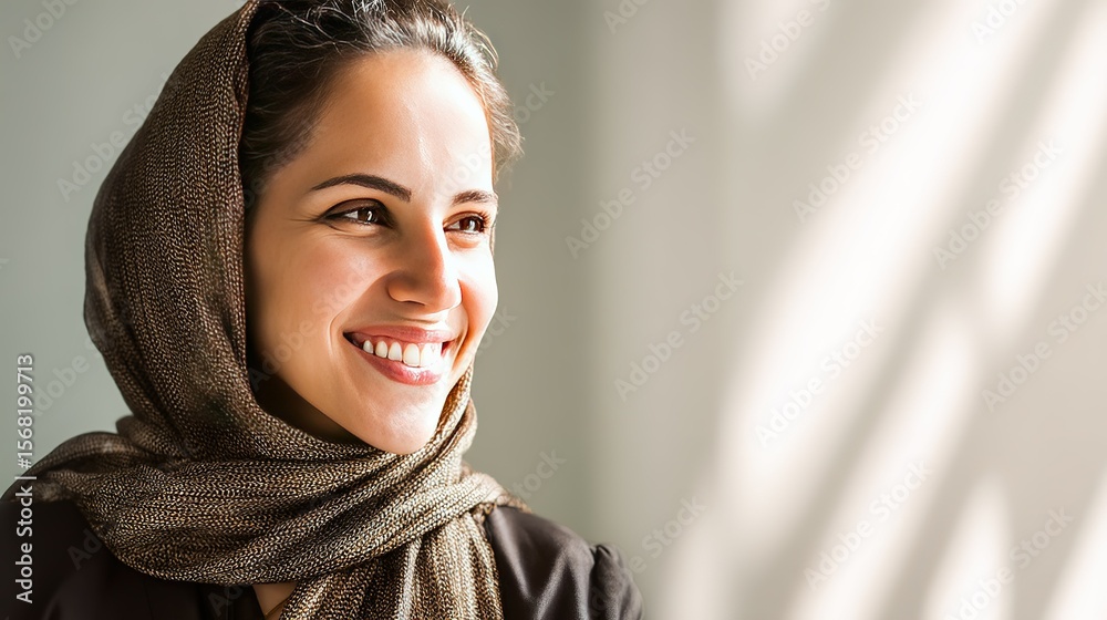 Confident Arab businesswoman smiling, portrait on white background - professionalism and success in modern workplace Confident Arab businesswoman smiling, portrait on white background - professionalism and success in modern workplace