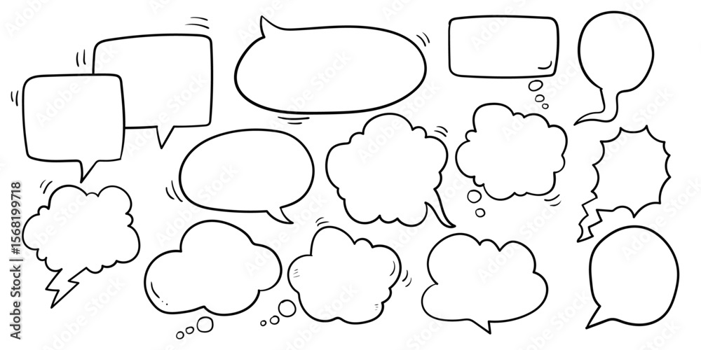 Obraz premium Doodle Speech Bubbles: A collection of charming hand-drawn speech bubbles floats on a blank field, inviting creativity and conversation with whimsical appeal.
