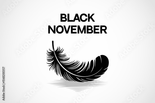 Black feather on a white background. Vector illustration for your design.