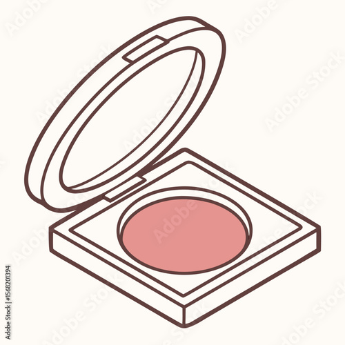 Square Compact Mirror with Pink Powder Blush Makeup for Face Cosmetics Application