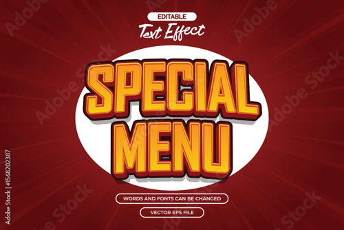 Special menu editable text effect with 3d text style and with red comic background