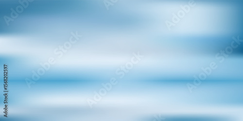 Panoramic abstract blue background for product presentation with sunlight and blurred shadows wall. Winter background