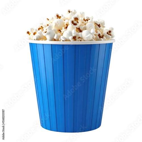 Isolated Blue Popcorn Bucket with Stylized Kernel Top on Transparent Background