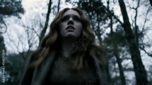 Woman in a dark forest