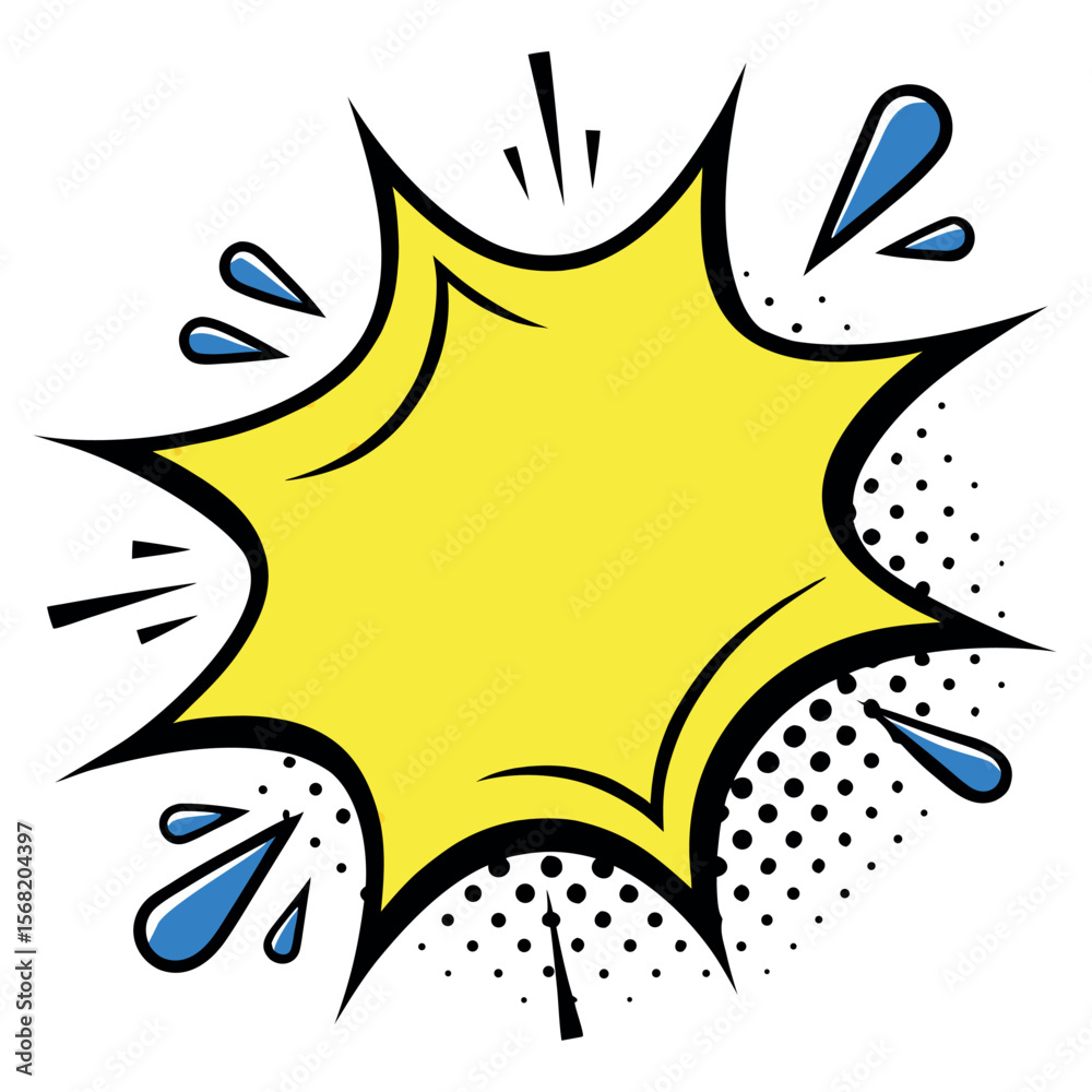 Dynamic Yellow Starburst With Blue Splashes And Black Halftone Dots