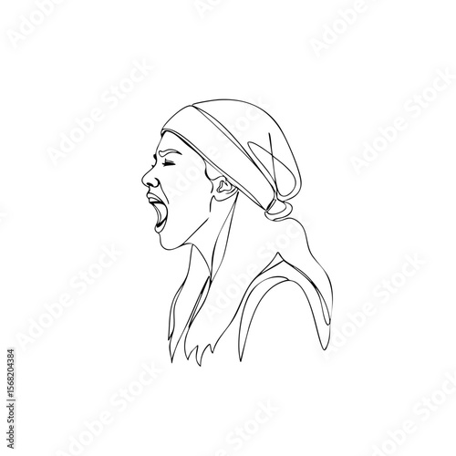 A woman in a beanie with an intense mood yelling