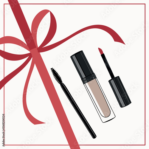 Beautiful Makeup Set Gift with Red Ribbon and Bow