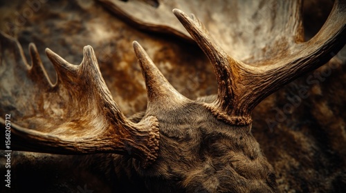 Close-up of aged elk antlers, rich brown tones