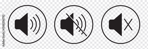 Mute speaker, sound off icon vector set collection. Volume, audio sign symbol. Speaker, sound icon. Sound icon, volume symbol, speaker sign. Vector Illustration  Isolated On a white background. 