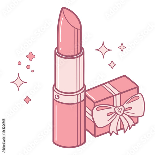 A Soft Pink Lipstick Awaits With A Beautifully Wrapped Present Sparkling Brightly