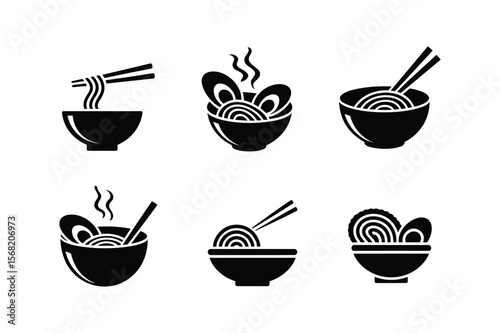 Bowls of noodles with chopsticks and steam food