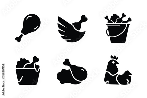Chicken leg wing bucket and bird silhouettes fried chicken wings