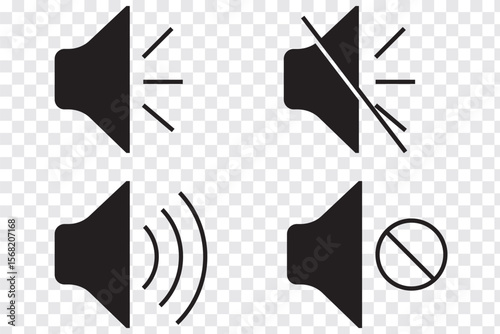 Set of a Sound On and Off Icon Vector. Speaker icon vector. Mute speaker, sound off icon vector set, increases and reduces the sound. Volume symbol, speaker sign, isolated On a white background.