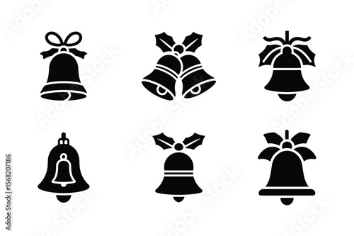 Christmas bells with bows and holly leaves vector