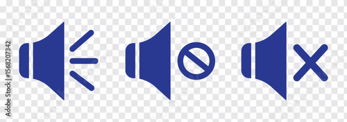 Set of a Sound On and Off Icon Vector. Speaker icon vector. Mute speaker, sound off icon vector set, increases and reduces the sound. Volume symbol, speaker sign, isolated On a white background.