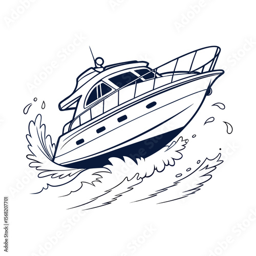 Luxury Yacht Illustration with Ocean Wave Splash – Speed Boat Vector Design .