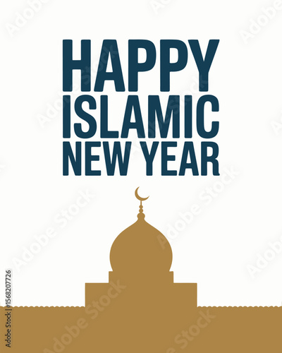 Happy Islamic New Year Mosque Silhouette Greeting Card Design