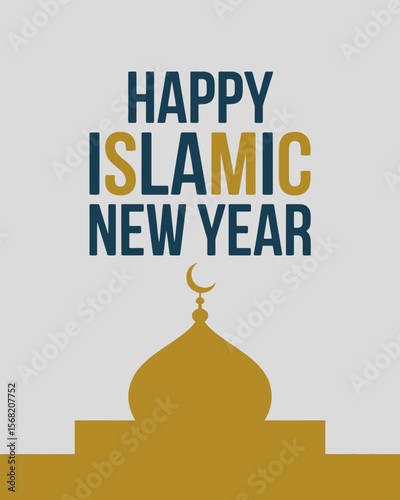 Happy Islamic New Year Mosque Silhouette Greeting Card Design