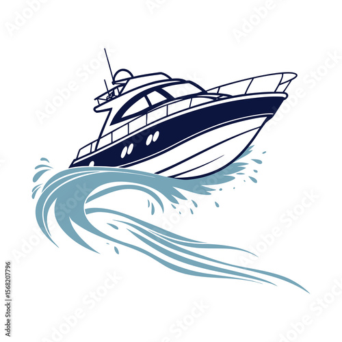 Luxury Yacht Illustration with Ocean Wave Splash – Speed Boat Vector Design .